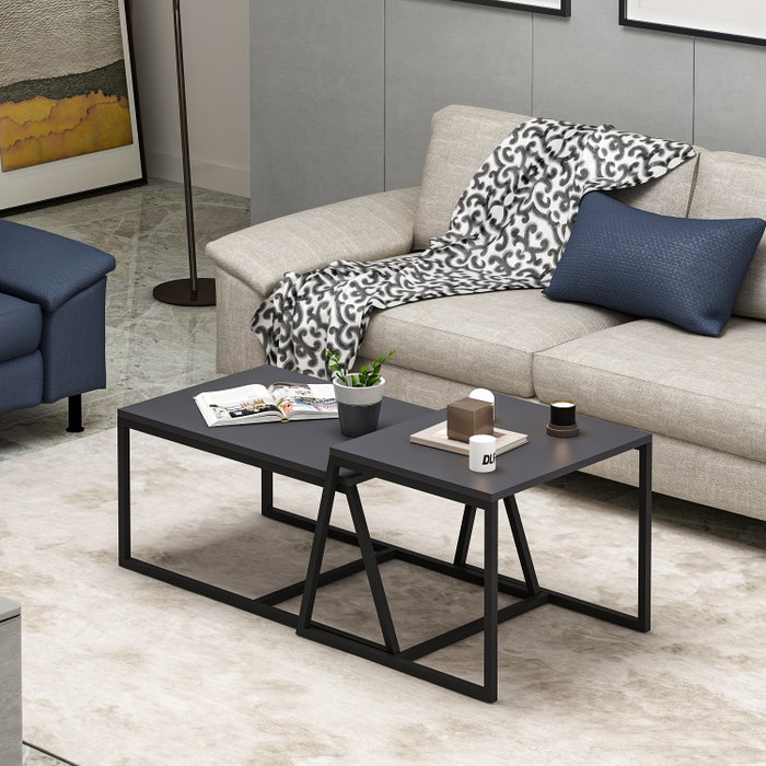 Hanah Home Mesa de Centro Antracita con Estantes Hanah Home Mesa de Centro Antracita con Estantes